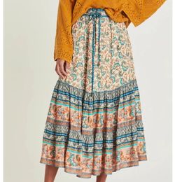 Skirts Chic Hippie Women A Line Midi Boho Skirt Printed High Waist Beach Bohemian Ladies Rayon Cotton 230715