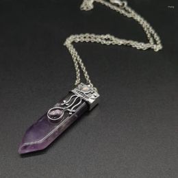 Pendant Necklaces FYSL Silver Plated Leaf Sword Shape Amethysts Stone Link Chain Necklace Lapis Lazuli Jewelry