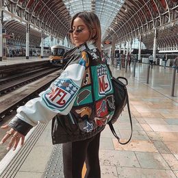 Women s Jackets Printed women s jacket racing suit American hip hop street style Y2K oversized windbreaker uniform bomber top 230715