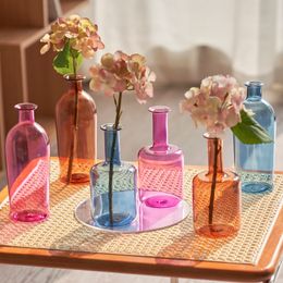 Decorative Objects Figurines 1pc Modern Bud Vase Flower Vases Nordic Office Bedroom Bottle Candlestick Holder Glass for Home Decor 230715