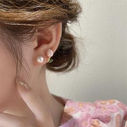 Stud Earrings Korean Designer Tulip Pearl With Flowers Delicate 2023 Party Dance Temperament Jewellery