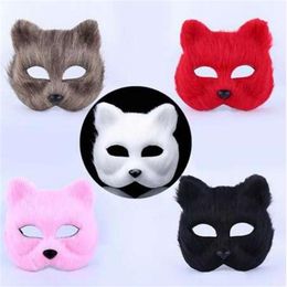 Plastic Villus Arctic Fox Mask Cosplay Party Upper Half Face Halloween Masks Cat Masquerade Party Masks216H