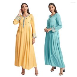 Ethnic Clothing Dubai Arabic Abaya Casual Muslim Women Long Dress Embroidery Islamic Vestidos Kaftan Middle East Sleeve Autumn