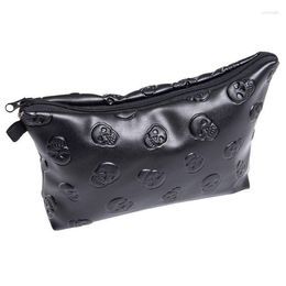 Cosmetic Bags 1 Pc Black Skull Bag Women PU Leather Makeup Travel Organiser For Cosmetics Toiletry Kit Drop