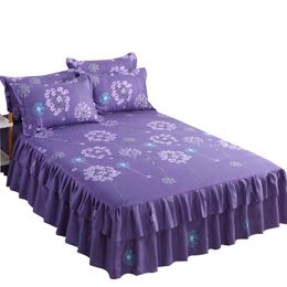 Conjuntos de roupa de cama românticos nórdicos com estampa de flores de algodão com babados saia de cama queen capas de lençol para decoração de casa