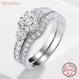 Wedding Rings she Solid 925 Sterling Silver Wedding Rings Set for Women Bridal 3 Associated Stones AAAAA CZ Engagement Ring Classic Jewellery 230715