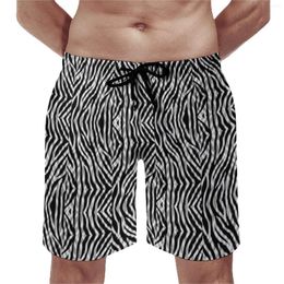 Men's Shorts Tribal Zebra Board Quality Men Beach Pants Black White Stripes Elastic Waist Swimming Trunks Large Size