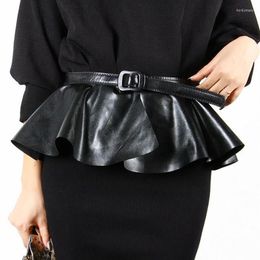 Belts Women Belt Leather European And American Style Ruffled Waist Seal Black Skirt Decorative Ultra Wide Short 2023 100CM