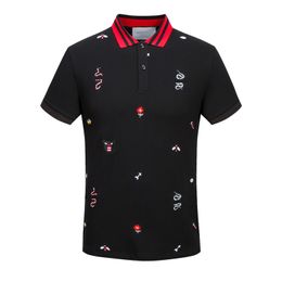 Men's polo shirt Multi-Embroidered polo shirt Men's fashion design ribbed sleeves split hem Stretch polo top for men