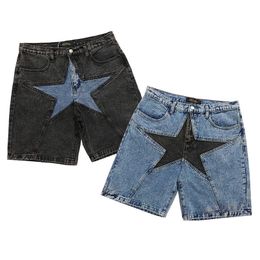 Women s Jeans High end star pattern jeans Y2K wide leg trend casual denim shorts retro American style Harajuku fashion loose 2023 230715