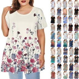 Women's T Shirts Ladies Round Neck Printed Short Sleeve Top Loose Casual Sleeved Plus Size Tops T-Shirts For Women Ropa