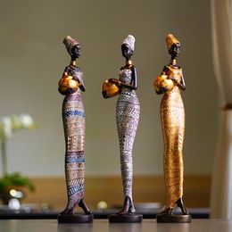 Decorative Objects Figurines Resin Art Black African Woman Home Figures Room Decor Retro Sculptures and Statuettes Luxury Living Decoration 230715