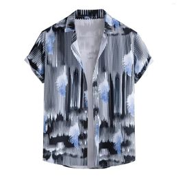 Men's Casual Shirts Summer Loose Print Short Sleeve Shirt Cardigan Beach Top Fashion