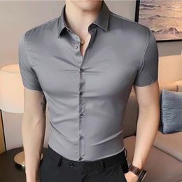 Men's Dress Shirts Fashion Lapel Loose Solid Colour Korean Clothing 2023 Summer Oversized Casual Tops Short Sleeve All-match Shirt