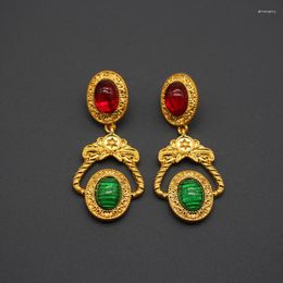 Dangle Earrings 1 Pair 6.5x2.9cm Mediaeval Coloured Gems Glass Vintage Shoulder Sweeping Italian Noble