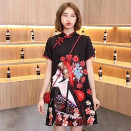 Black Oriental Dress Short Cheongsam Chinese Traditional Dress Robe Vintage Femme Modern Girls Chinese Qipao 119092417