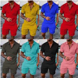 Mens Tracksuits Summer Brand Tracksuit Solid Colour Male Shorts Suit Polo Shirt Set Daily Casual Beach Clothing 3D Printed Fashion Slim Fit 230715