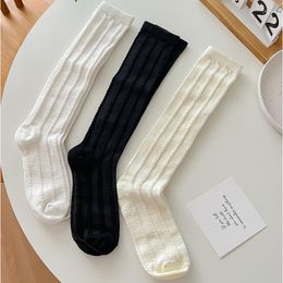 Women Socks Fashion Cotton High Knee Solid Twist Long Stockings Lolita White Femme Leg Calcetines Medias