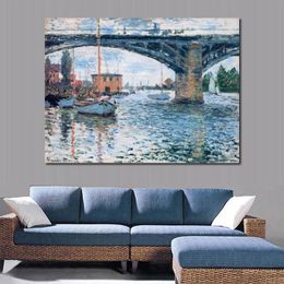 Canvas Art The Bridge at Argenteuil Grey Weather Claude Monet Painting Handmade Oil Reproduction High Quality