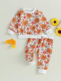 Clothing Sets Baby Girl Floral Print Sweatshirt And Elastic Waist Pants Set - Adorable Autumn Outfit For Toddlers