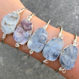Bangle BM27702 Natural Solar Agate Free Form Adjustable Cuff Silver Plated Wire Wrapped Bracelet Bridesmaid Gift