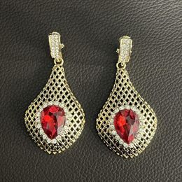 Dangle Earrings For Women Red Stone Round Fashion Pierced Everyday Wear Party Jewelry Set