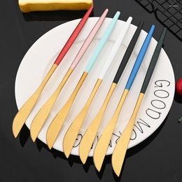 Dinnerware Sets 6Pcs Tableware Black Gold Dessert Knives Set Fruit Knife Cutlery Matte Stainless Steel Kitchen Flatware Silverware