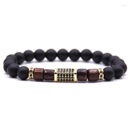 Strand Trendy Couple Bracelets Pave Setting CZ Hexagon Natural Stone 8mm Beads For Women Jewellery Men Pulseira