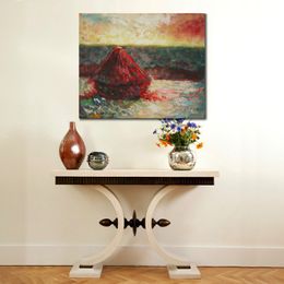 Handmade Artwork Canvas Paintings by Claude Monet Grain Stack Thaw Sunset Modern Art Kitchen Room Decor