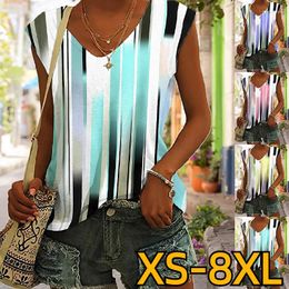 Women's Tanks 2023 V-neck Basic T-shirt Casual Trend Tank Top Sleeveless Summer Tie Dye Print Pullover