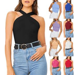 Women's Tanks DUOFAN Cross Strap For Women Summer Sexy Spicy Ladies Sleeveless T Shirt Slim Fit Open Back Mujer Top Pullover