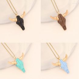 Choker Zodiac Bull Head Necklace Personalised Exaggerated Skull Pendant Turquoise Beaded For Women