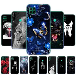 For Huawei P40 Lite Case 4G 5G Soft Transparent TPU Silicon Phone Cover E Bumper Coque Back AnimAl Tiger