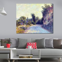 Impressionist Canvas Art Road Near Giverny 02 Handmade Claude Monet Painting Landscape Artwork Modern Living Room Decor