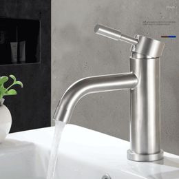 Bathroom Sink Faucets 304 Stainless Steel Brushed Basin Faucet Cylindrical Elbow And Cold Mixing Valve Bathtub