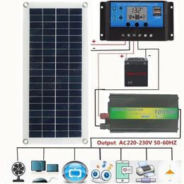 Other Electronics 220V Solar Panel Kit Complete Real Power 15W Solar Battery Charger 1000W Inverter System USB Controller 220V Home Grid Camping 230715