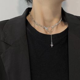 Pendant Necklaces Niche Design Ins Hip-hop Clavicle Chain Ring Cross Necklace Female Personality Short Neck