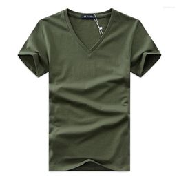 Men's Suits H159 Summer Casual V-Neck Breathable Brand T Shirt Men Short Sleeve Solid Color Cotton Tops Tees S-5XL