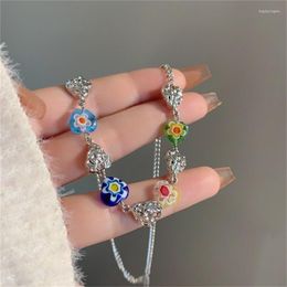 Chains XIALUOKE Colourful Flowers Irregular Metal Glass Heart Necklace For Women Cute Romantic Clavicle Girl Fashion Jewellery