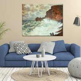 Canvas Artwork Stormy Seascape Claude Monet Painting Handmade Impressionist Landscape Art for Dining Room