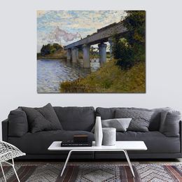 The Railway Bridge at Argenteuil Handmade Claude Monet Painting Landscape Impressionist Canvas Art for Entryway Decor