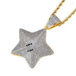 Pendant Necklaces Hip Hop CZ Zircon Paved Bling Iced Out Star Pendants Necklace For Men Rapper Jewellery Gold Silver Colour