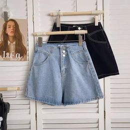 Women's Jeans Shorts Casual Slim High Waist Clothes For Women Two Buttons Wide-Leg A-line Pockets Korean Fashion Drop