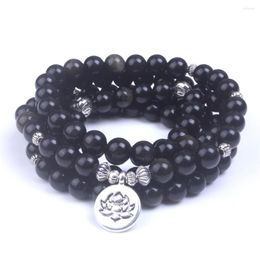 Strand Natural Obsidian Stone Yoga Balancing Reiki Healing Lucky Charm Bracelet Meditation Elastic Bracelets Mala Drop