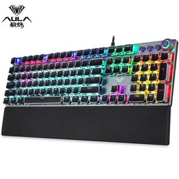 Keyboards AULA F2088 Mechanical Gaming Keyboard Anti-ghosting 104 Plating Blue Switch Wired Mixed Backlit Keyborad for Game Laptop PC 230715