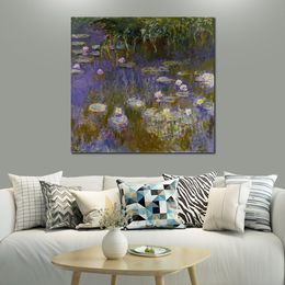 Canvas Wall Art Water Lilies Yellow and Lilac Claude Monet Painting Handmade Oil Artwork Modern Studio Decor