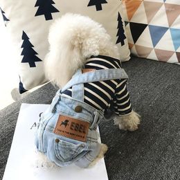 Dog Apparel Handsome Jeans Jumpsuit Spring Summer Soft Pet Suspenders Cowboy Puppy Clothes Pants Overalls Teddy Denim Costume