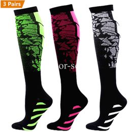 Sports Socks 3 Pairs Lot Pack Compression Socks Running Men Women Floral Prints Stockings Sports Anti-Fatigue Compression Socks Bulk Sales 230715