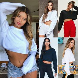 Women's Hoodies USA Women Lady Casual Sexy Long Sleeve Short Sweatshirt Jumper Sweater Crop Top Pullover Coat Tops Stock