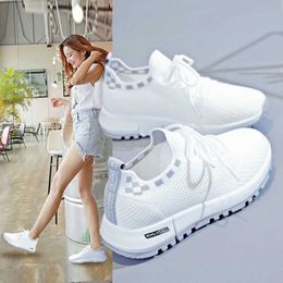 Womens Summer Running Shoes Breathable Lace Up Casual Sneakers Woman Mesh Sports Trainers White Colour